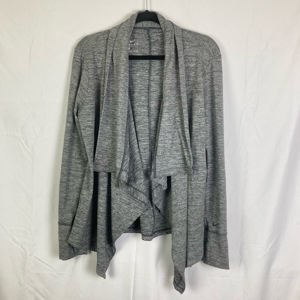 Nike Sz Medium Yoga Draped Open Dri-fit Cardigan Heather Gray Athliesure EUC